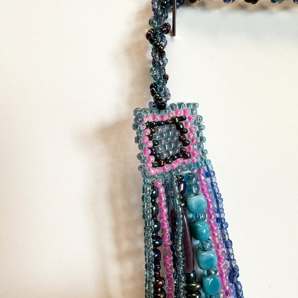 Blue and Violet Beaded Multi-Strand Necklace Made in Indonesia - Picture 4 of 6